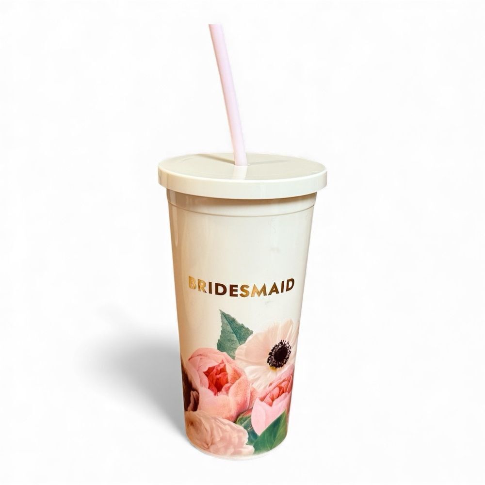 Kate Spade Floral Bridesmaid 20 oz. Tumbler with Straw Off-White Pink Green Gold